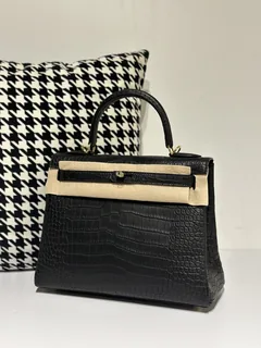 Crocodile Leather Inside Stitch Black 28cm Matte Gold Hardware Top Handle Bag WCB060 image 2