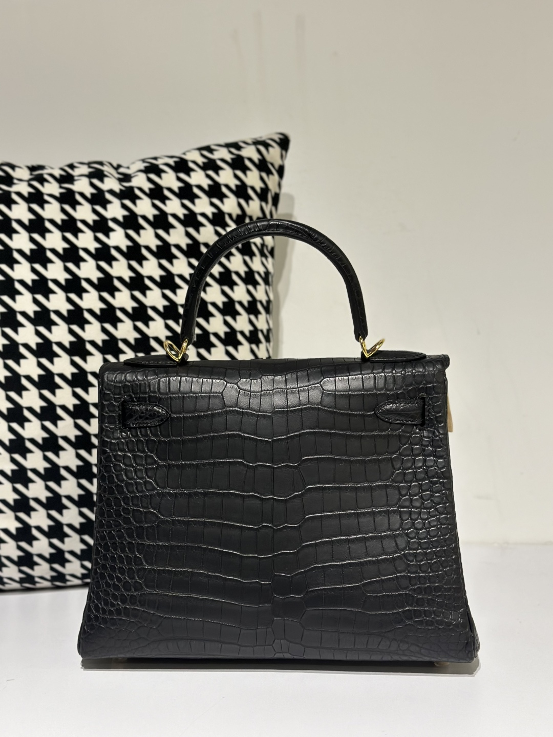 Crocodile Leather Inside Stitch Black 28cm Matte Gold Hardware Top Handle Bag WCB060 photo 3