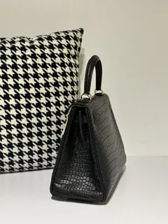 Crocodile Leather Inside Stitch Black 28cm Matte Gold Hardware Top Handle Bag WCB060 image 4