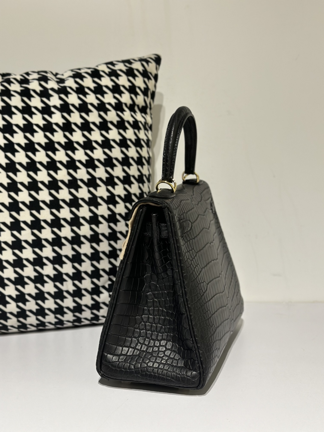 Crocodile Leather Inside Stitch Black 28cm Matte Gold Hardware Top Handle Bag WCB060 photo 4