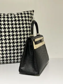 Crocodile Leather Inside Stitch Black 28cm Matte Gold Hardware Top Handle Bag WCB060 image 5