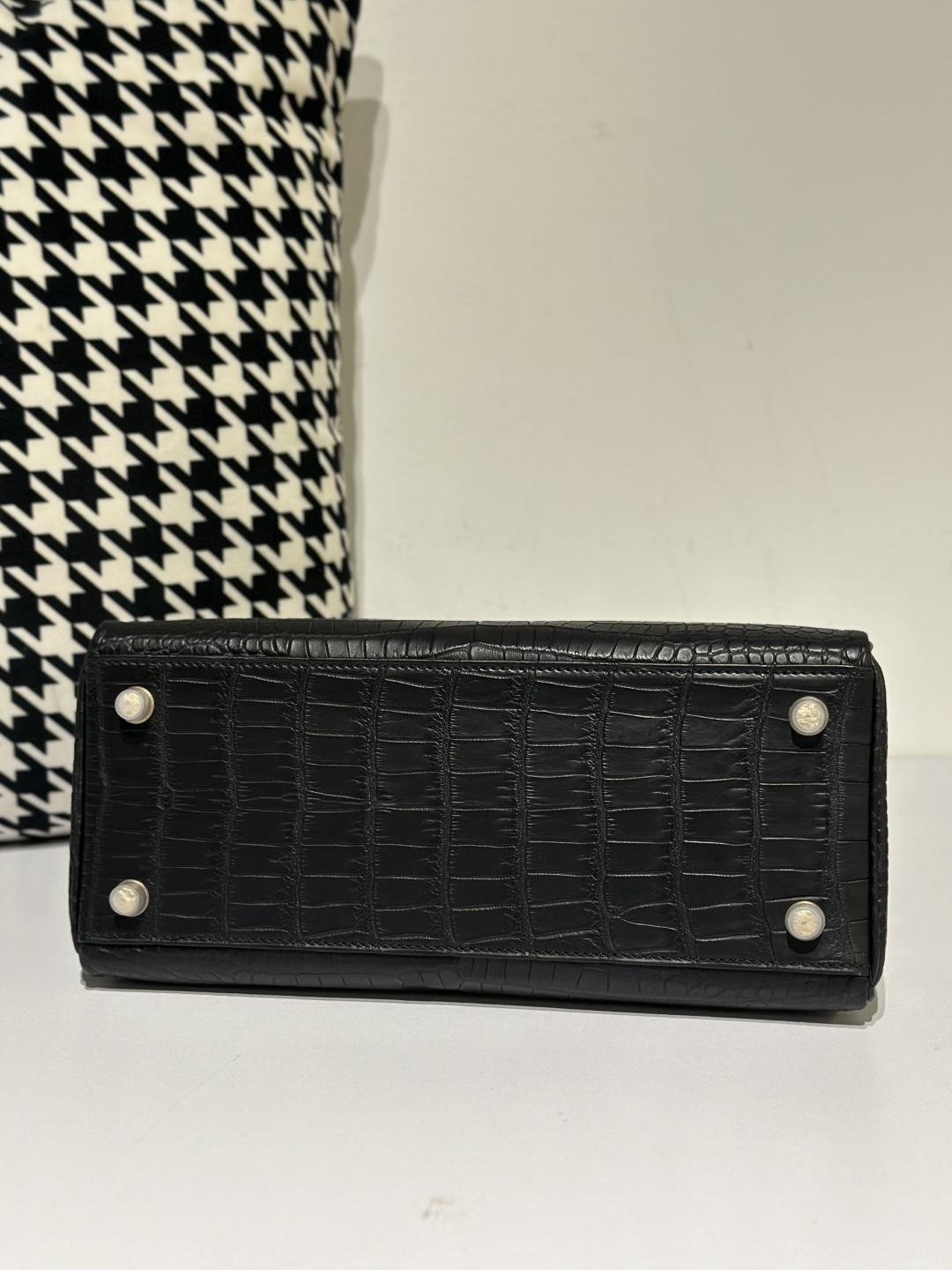 Crocodile Leather Inside Stitch Black 28cm Matte Gold Hardware Top Handle Bag WCB060 photo 6