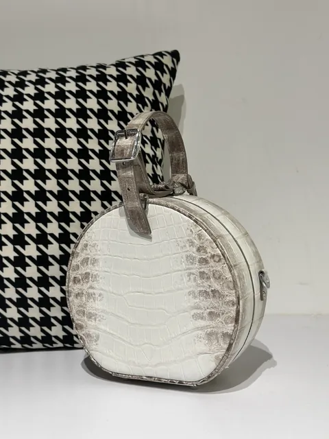 Crocodile Leather Himalayan Matte Nile Silver Hardware Round Bag WCB061
