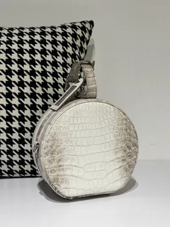 Crocodile Leather Himalayan Matte Nile Silver Hardware Round Bag WCB061 image 2