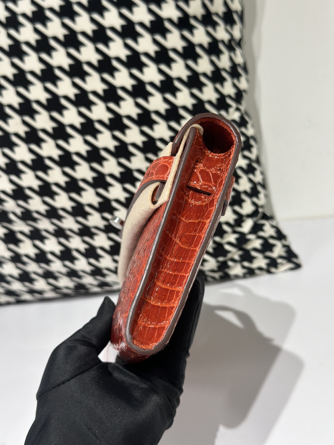 Crocodile Leather Red 31cm Glossy Silver Hardware Top Handle Bag WCB066 image 4