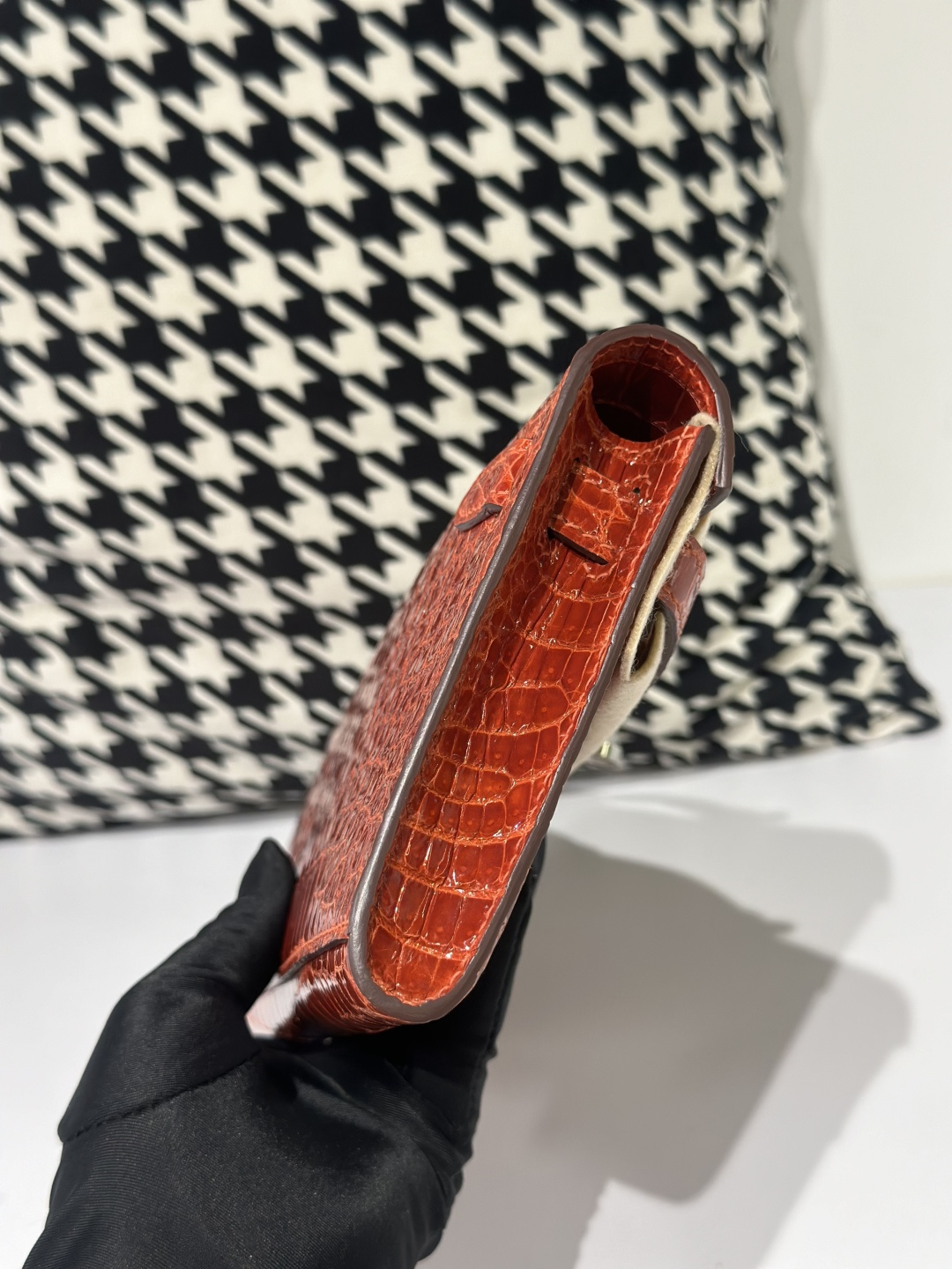 Crocodile Leather Red 31cm Glossy Silver Hardware Top Handle Bag WCB066 image 5