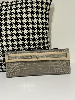 Crocodile Leather Dove Gray 31cm Glossy Gold Hardware Top Handle Bag WCB067 image 1