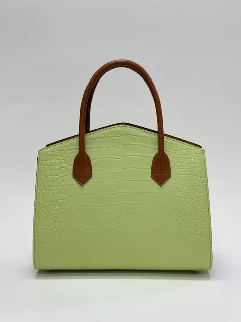 Crocodile Leather Women's Belly Cut Golden Brown Matte Mixed Leather Top Handle Bag WCB068