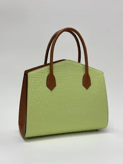 Crocodile Leather Women's Belly Cut Golden Brown Matte Mixed Leather Top Handle Bag WCB068 image 2
