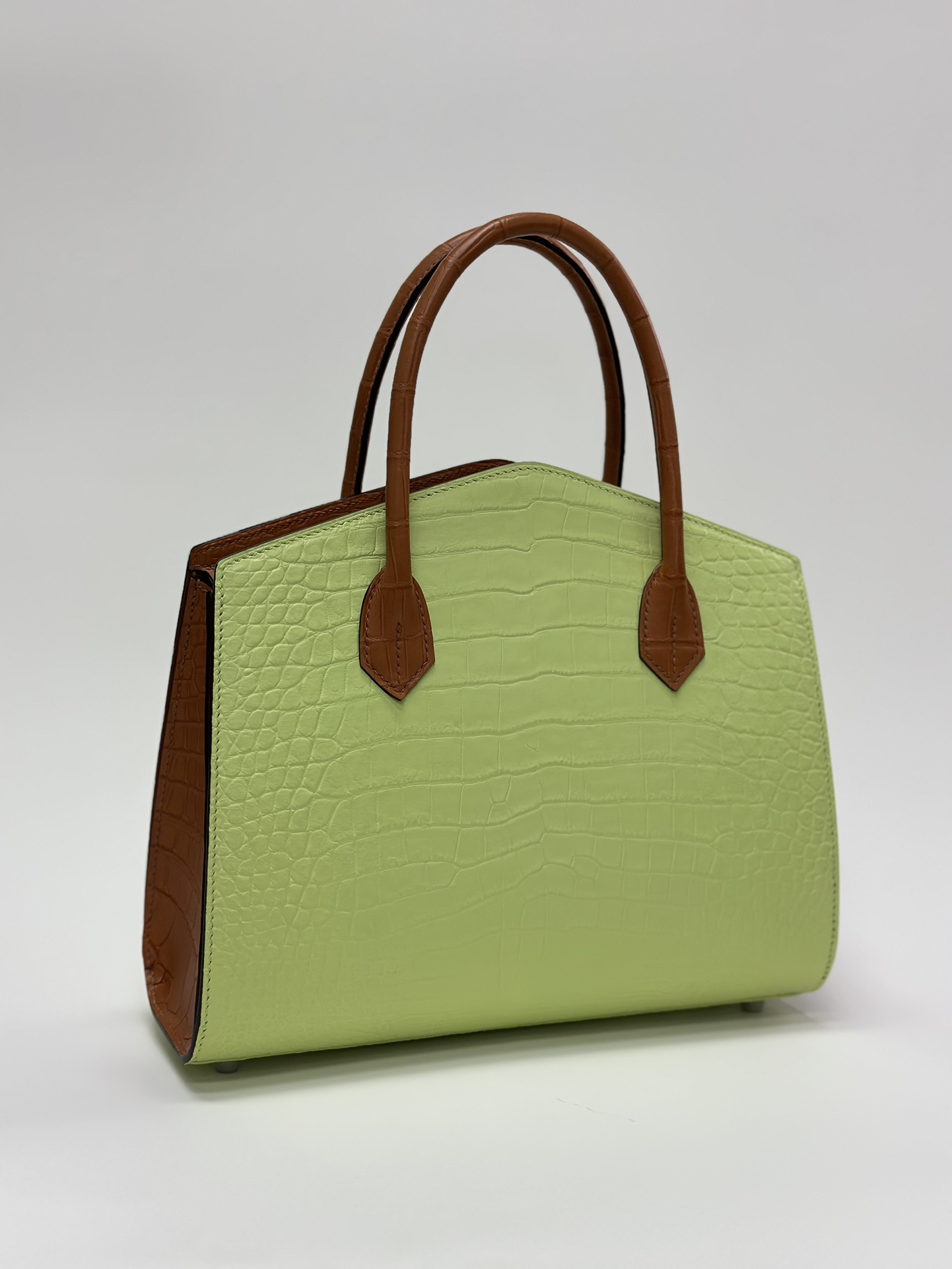 Crocodile Leather Women's Belly Cut Golden Brown Matte Mixed Leather Top Handle Bag WCB068 photo 2