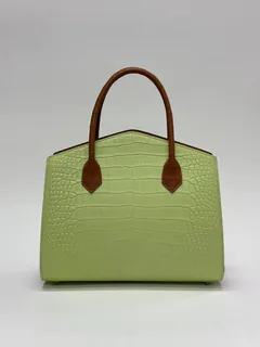 Crocodile Leather Women's Belly Cut Golden Brown Matte Mixed Leather Top Handle Bag WCB068 image 3