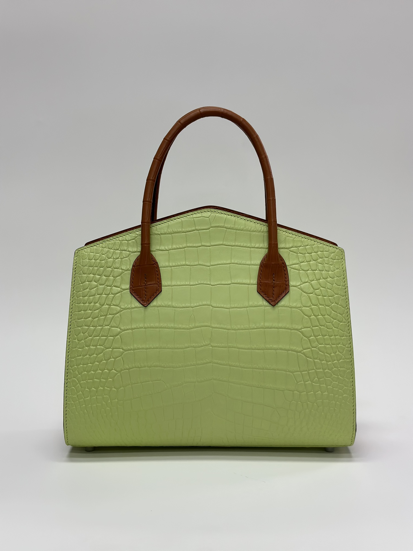 Crocodile Leather Women's Belly Cut Golden Brown Matte Mixed Leather Top Handle Bag WCB068 photo 3