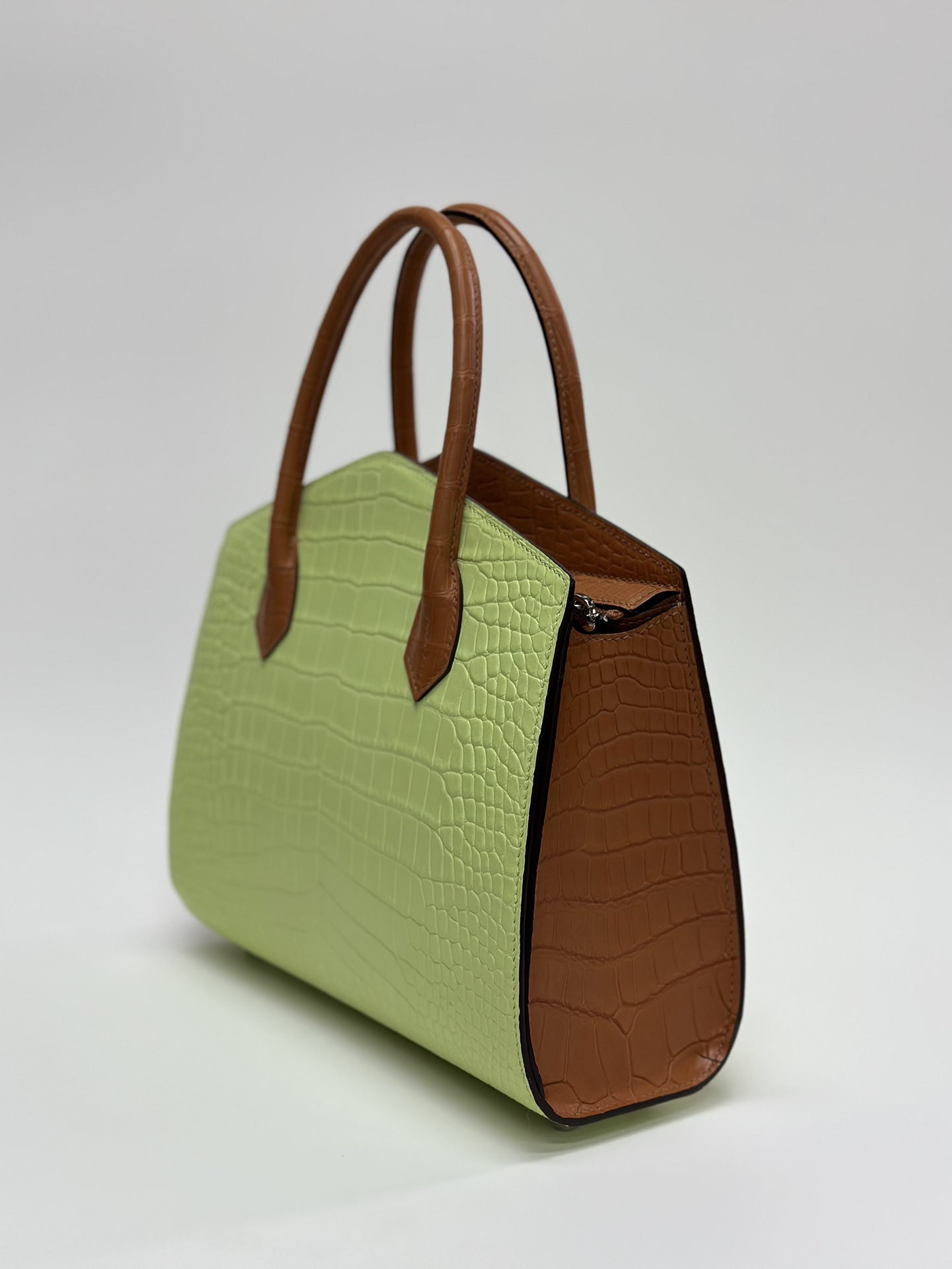 Crocodile Leather Women's Belly Cut Golden Brown Matte Mixed Leather Top Handle Bag WCB068 photo 4