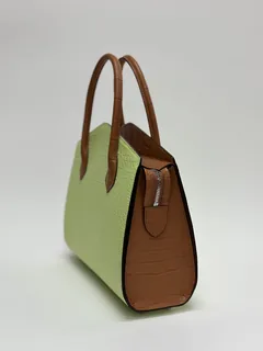 Crocodile Leather Women's Belly Cut Golden Brown Matte Mixed Leather Top Handle Bag WCB068 image 5