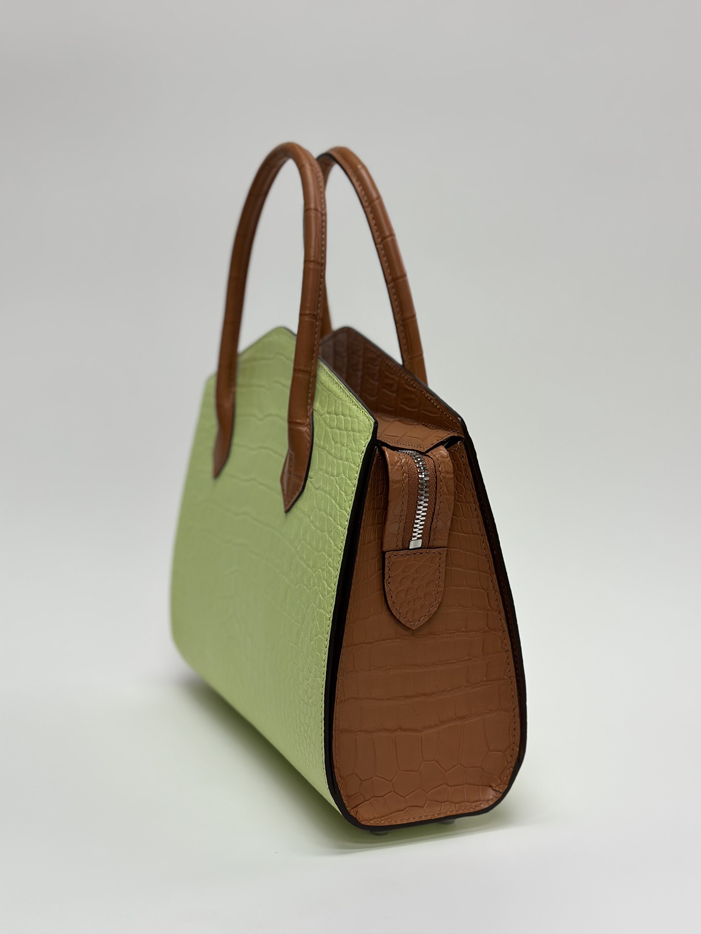 Crocodile Leather Women's Belly Cut Golden Brown Matte Mixed Leather Top Handle Bag WCB068 photo 5