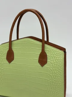 Crocodile Leather Women's Belly Cut Golden Brown Matte Mixed Leather Top Handle Bag WCB068 image 7