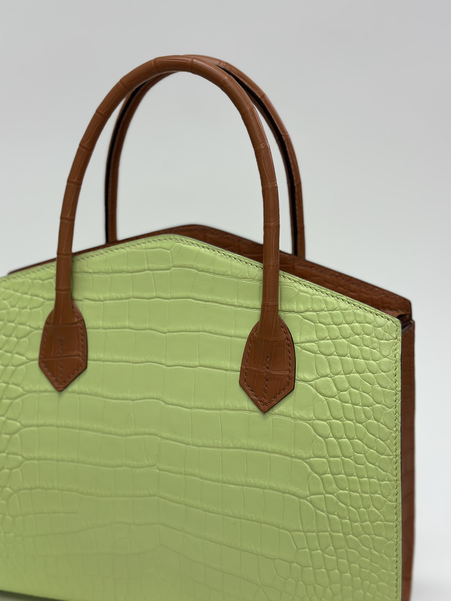 Crocodile Leather Women's Belly Cut Golden Brown Matte Mixed Leather Top Handle Bag WCB068 photo 7