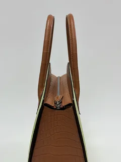 Crocodile Leather Women's Belly Cut Golden Brown Matte Mixed Leather Top Handle Bag WCB068 image 8