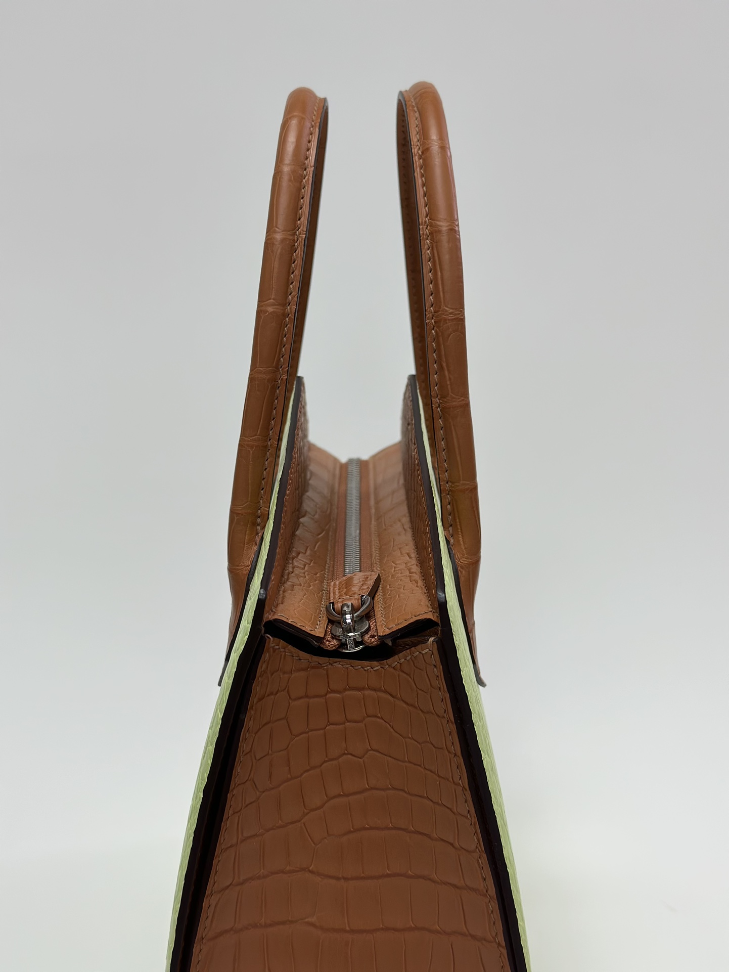 Crocodile Leather Women's Belly Cut Golden Brown Matte Mixed Leather Top Handle Bag WCB068 photo 8