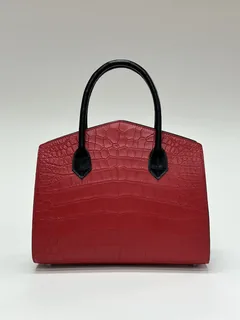 Crocodile Leather Women's Belly Cut Black Red Matte Mixed Leather Top Handle Bag WCB069 image 1