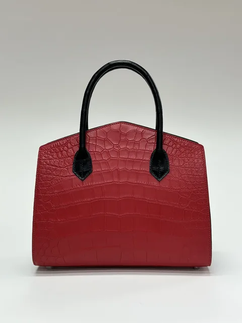 Crocodile Leather Women's Belly Cut Black Red Matte Mixed Leather Top Handle Bag WCB069