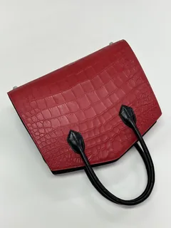 Crocodile Leather Women's Belly Cut Black Red Matte Mixed Leather Top Handle Bag WCB069 image 3