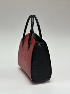 Crocodile Leather Women's Belly Cut Black Red Matte Mixed Leather Top Handle Bag WCB069 image 4