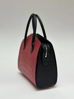 Crocodile Leather Women's Belly Cut Black Red Matte Mixed Leather Top Handle Bag WCB069 image 5