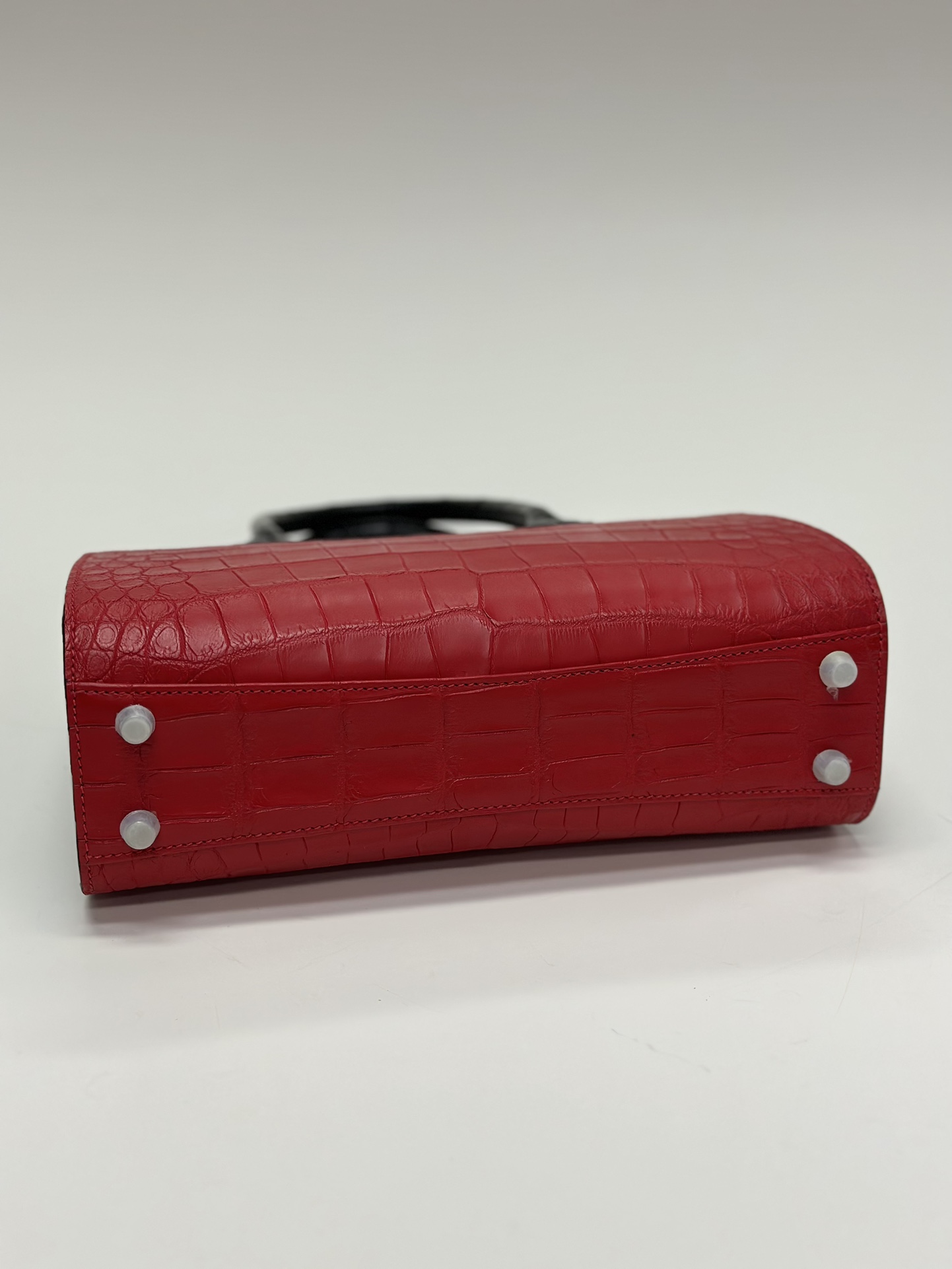 Crocodile Leather Women's Belly Cut Black Red Matte Mixed Leather Top Handle Bag WCB069 image 6
