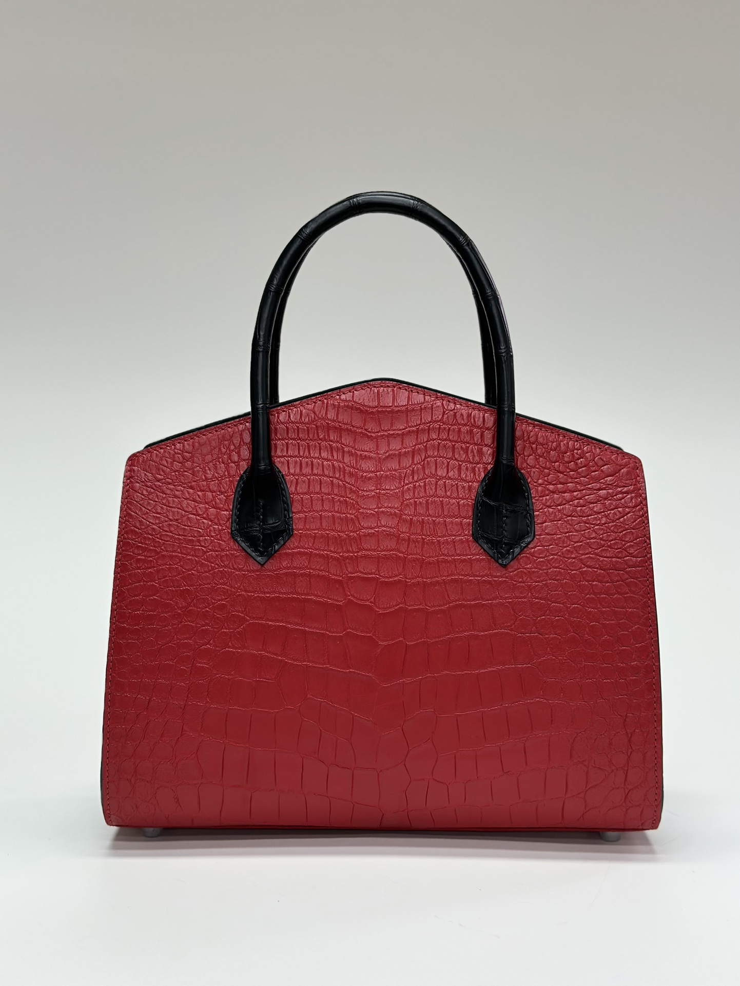 Crocodile Leather Women's Belly Cut Black Red Matte Mixed Leather Top Handle Bag WCB069 image 7