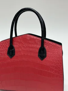 Crocodile Leather Women's Belly Cut Black Red Matte Mixed Leather Top Handle Bag WCB069 image 9