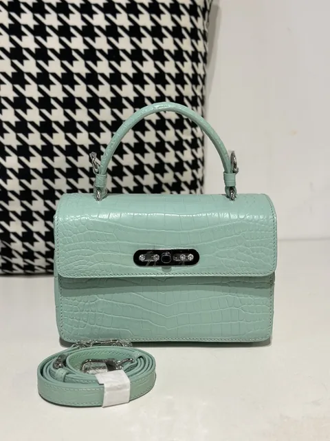 Crocodile Leather Women's Belly Cut Mint Green Matte Metal Hardware Shoulder Bag WCB070