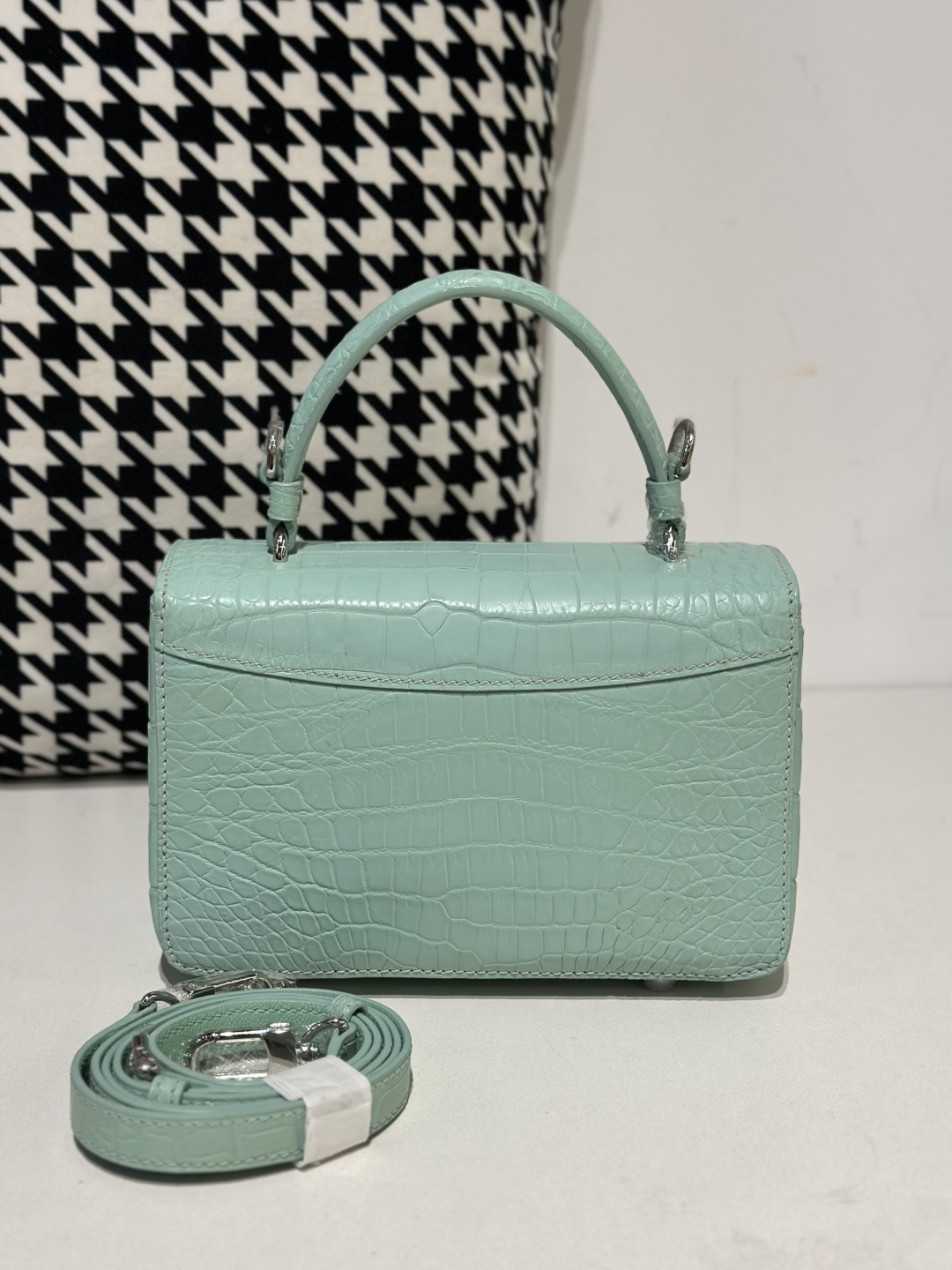 Crocodile Leather Women's Belly Cut Mint Green Matte Metal Hardware Shoulder Bag WCB070 image 3