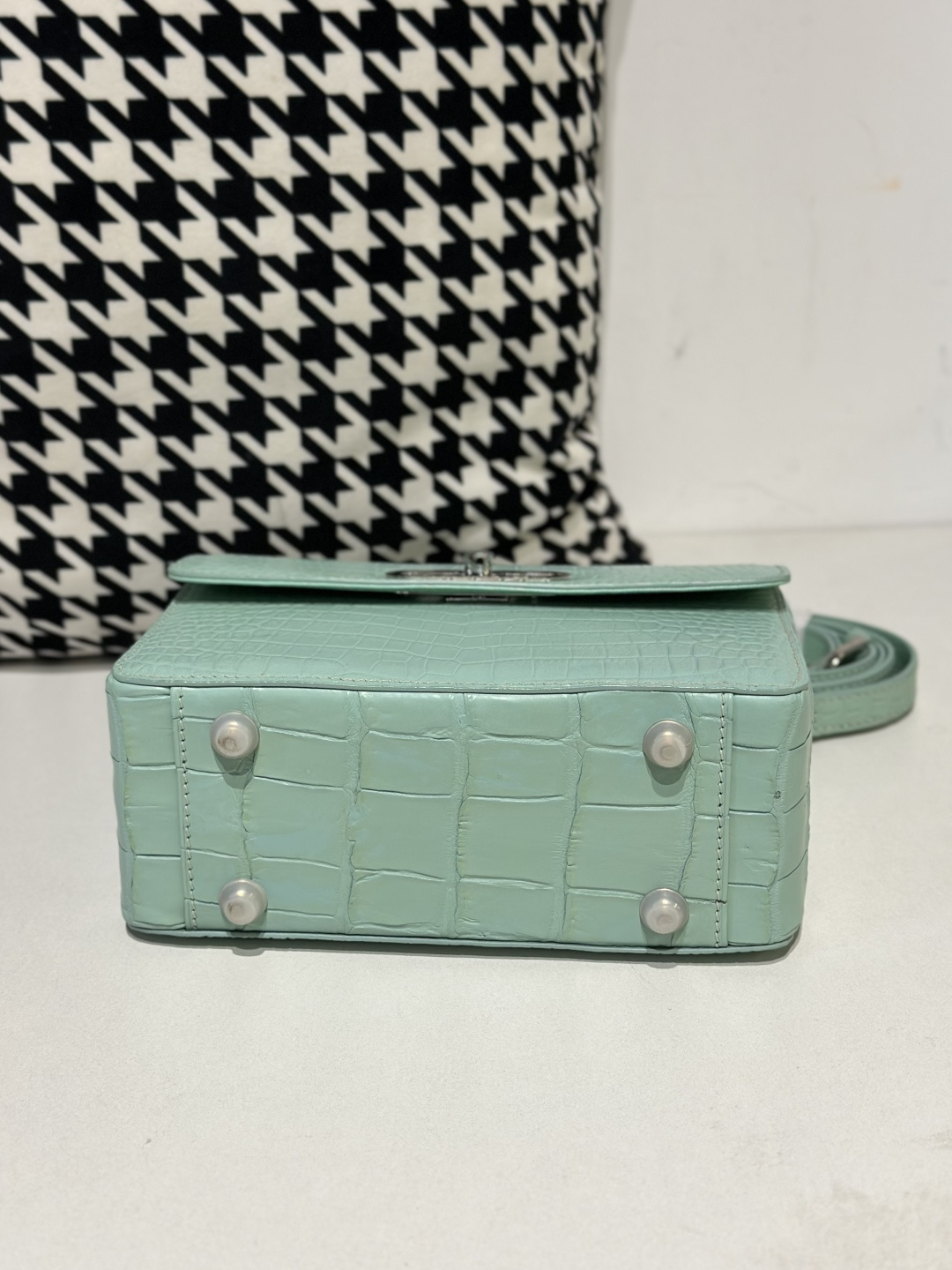 Crocodile Leather Women's Belly Cut Mint Green Matte Metal Hardware Shoulder Bag WCB070 image 6