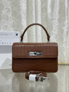 Crocodile Leather Women's Belly Cut Golden Brown Matte Metal Hardware Shoulder Bag WCB071 image 1