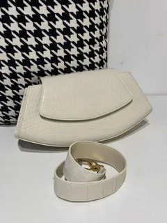 Crocodile Leather Women's Belly Cut Glacier White Gold Hardware Metal Hardware Clutch Bag WCB072 image 1