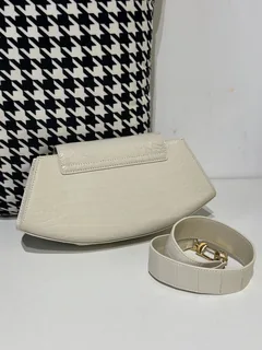 Crocodile Leather Women's Belly Cut Glacier White Gold Hardware Metal Hardware Clutch Bag WCB072 image 3