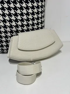 Crocodile Leather Women's Belly Cut Glacier White Matte Silver Hardware Clutch Bag WCB073 image 1