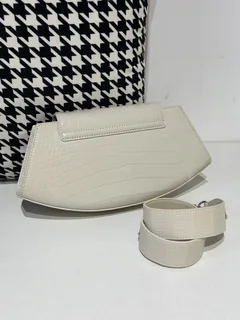 Crocodile Leather Women's Belly Cut Glacier White Matte Silver Hardware Clutch Bag WCB073 image 3