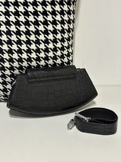 Crocodile Leather Women's Belly Cut Black Matte Silver Hardware Metal Hardware Clutch Bag WCB075 image 3