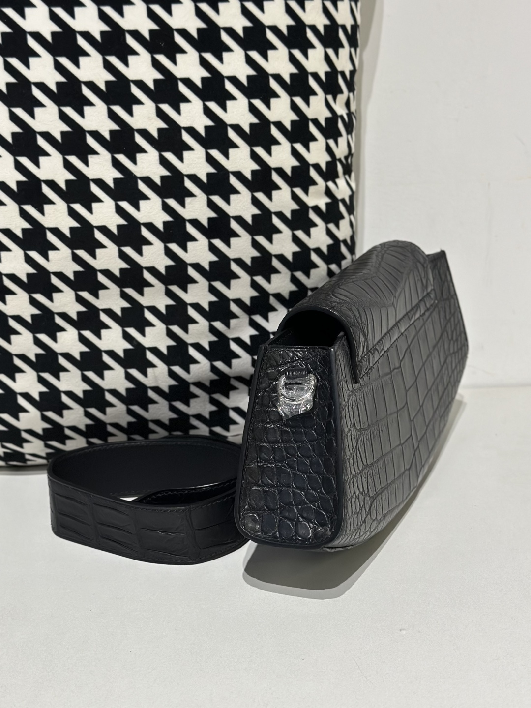 Crocodile Leather Women's Belly Cut Black Matte Silver Hardware Metal Hardware Clutch Bag WCB075 image 4