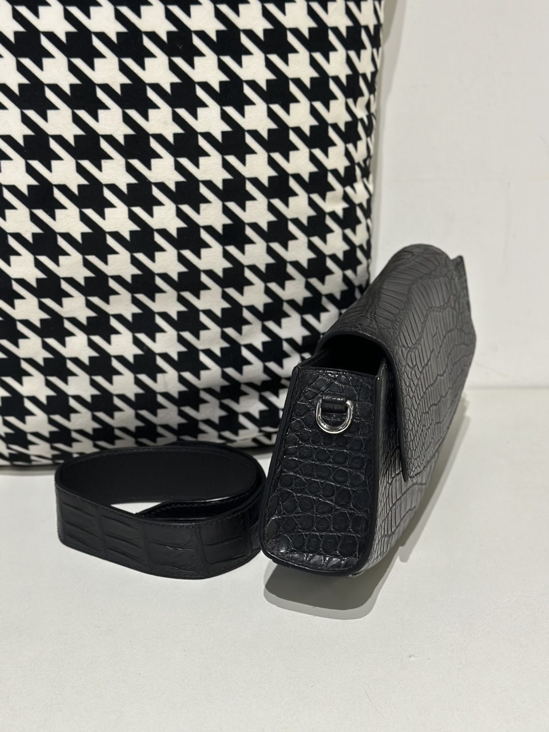 Crocodile Leather Women's Belly Cut Black Matte Silver Hardware Metal Hardware Clutch Bag WCB075 image 5