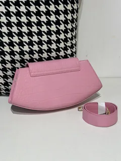 Crocodile Leather Women's Belly Cut Sakura Pink Gold Hardware Metal Hardware Clutch Bag WCB076 image 3