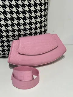 Crocodile Leather Women's Belly Cut Sakura Pink Silver Hardware Metal Hardware Clutch Bag WCB077 image 1
