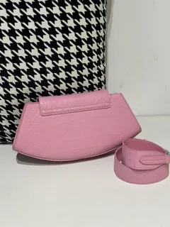 Crocodile Leather Women's Belly Cut Sakura Pink Silver Hardware Metal Hardware Clutch Bag WCB077 image 3