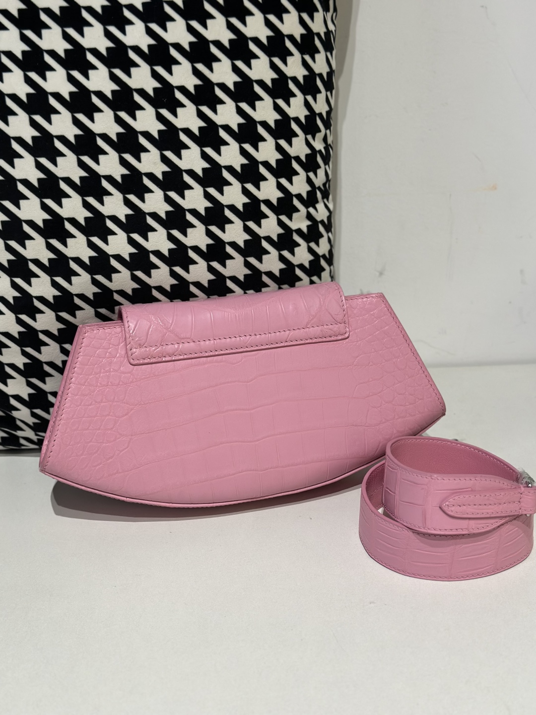 Crocodile Leather Women's Belly Cut Sakura Pink Silver Hardware Metal Hardware Clutch Bag WCB077 image 3