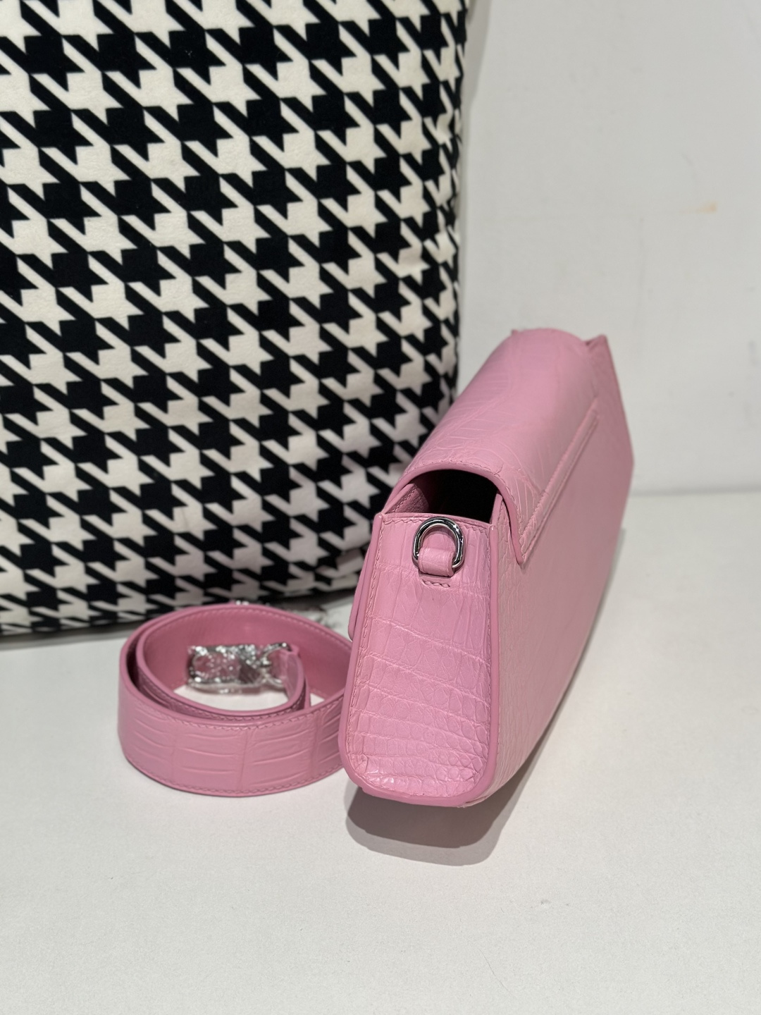 Crocodile Leather Women's Belly Cut Sakura Pink Silver Hardware Metal Hardware Clutch Bag WCB077 image 4