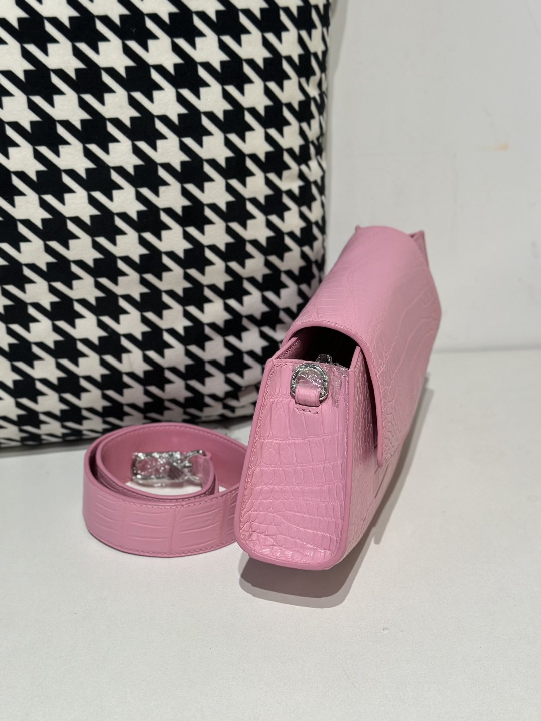 Crocodile Leather Women's Belly Cut Sakura Pink Silver Hardware Metal Hardware Clutch Bag WCB077 image 5