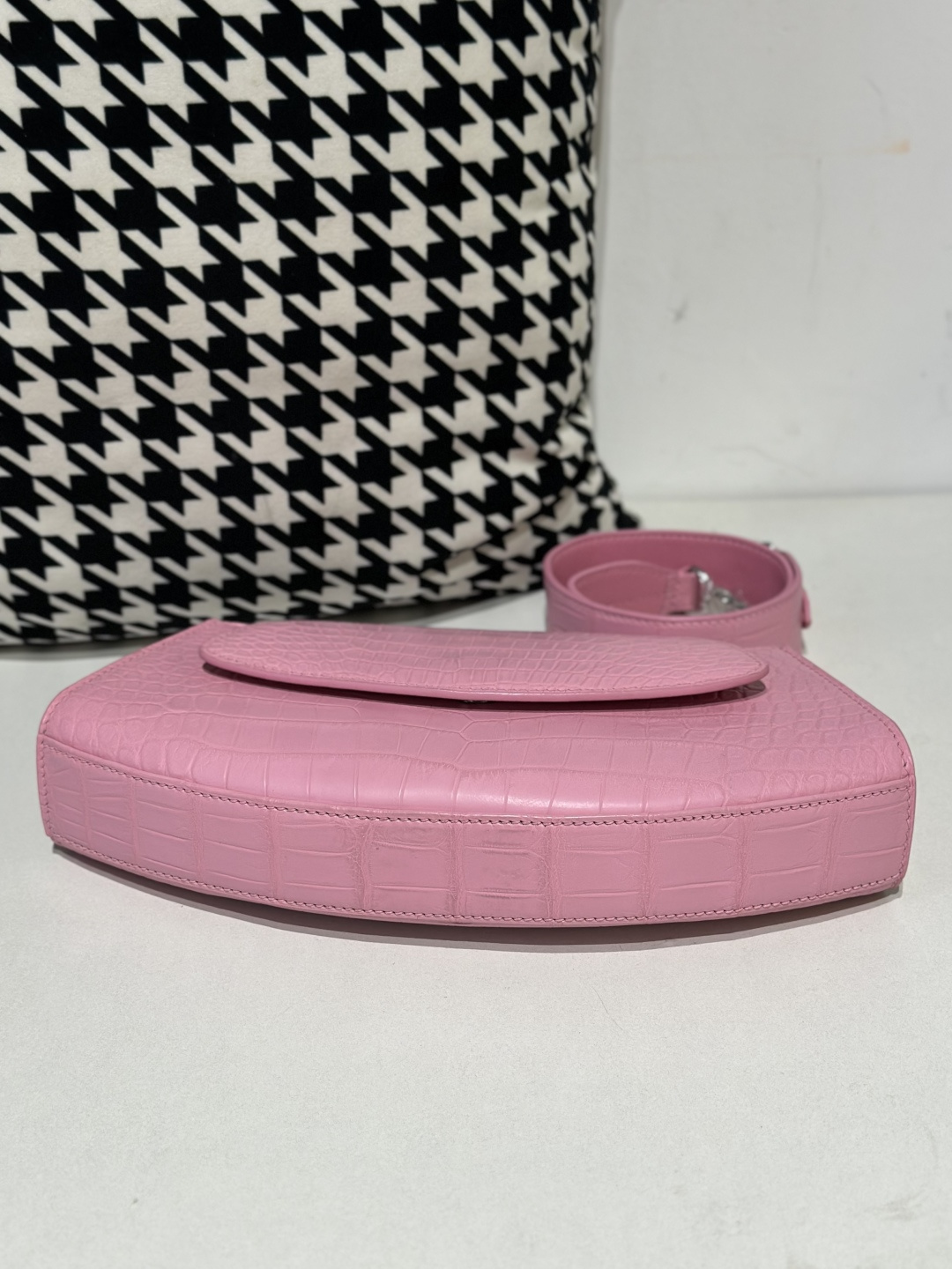 Crocodile Leather Women's Belly Cut Sakura Pink Silver Hardware Metal Hardware Clutch Bag WCB077 image 6