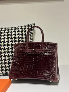 Crocodile Leather 30cm Glossy Burgundy Silver Hardware Top Handle Tote Bag WCB078 image 1